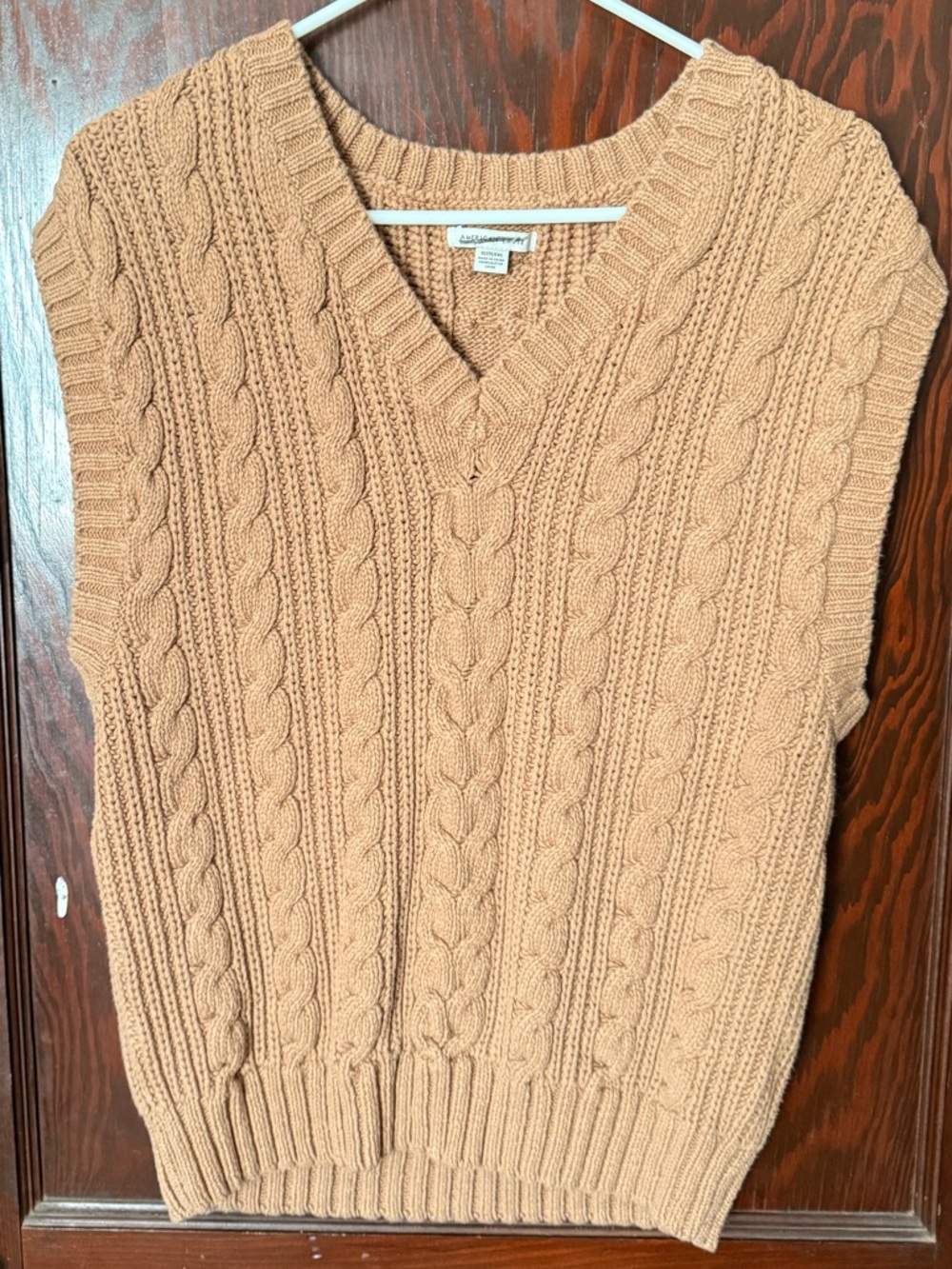 American Eagle Outfitters Cable Knit V-Neck Sweater Vest - Camel/Tan
